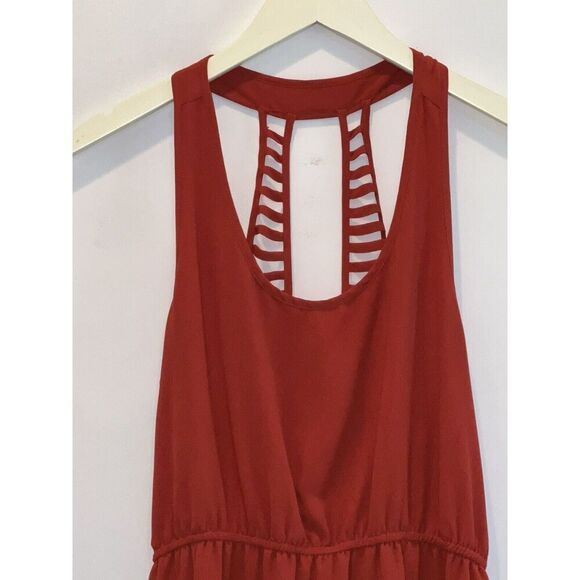 Anthropology Open Weaved Back Maxi Dress Women’s Large Rust Sheer Bottom - Picture 4 of 10